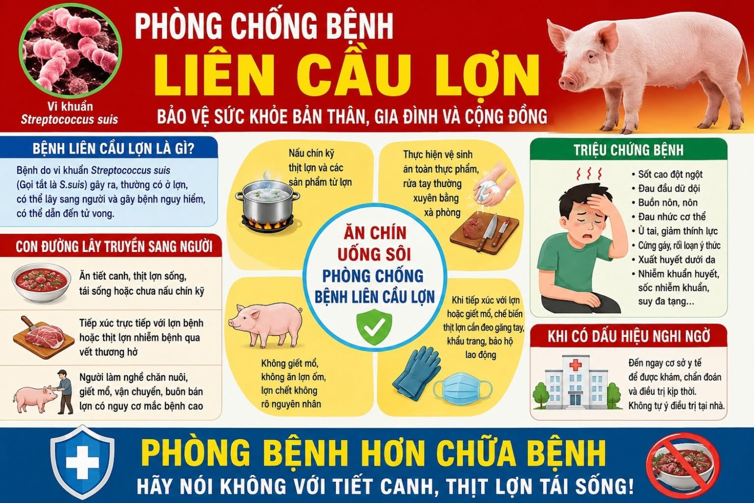 CHỦ ĐỘNG PHÒNG, CHỐNG BỆNH LIÊN CẦU LỢN: BẢO VỆ SỨC KHỎE BẢN THÂN, GIA ĐÌNH VÀ CỘNG ĐỒNG