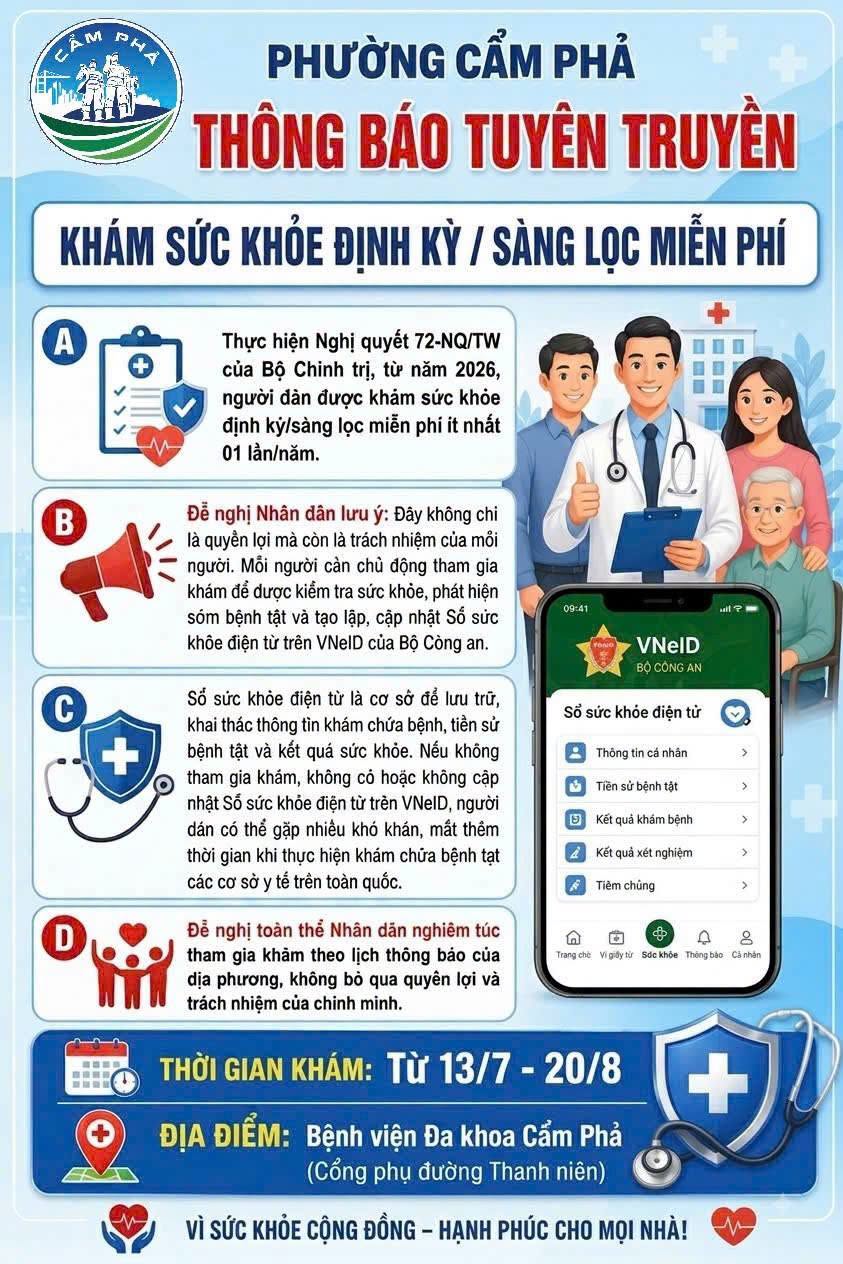 Thông báo tuyên truyền khám sức khoẻ định kỳ/ sàng lọc miễn phí
