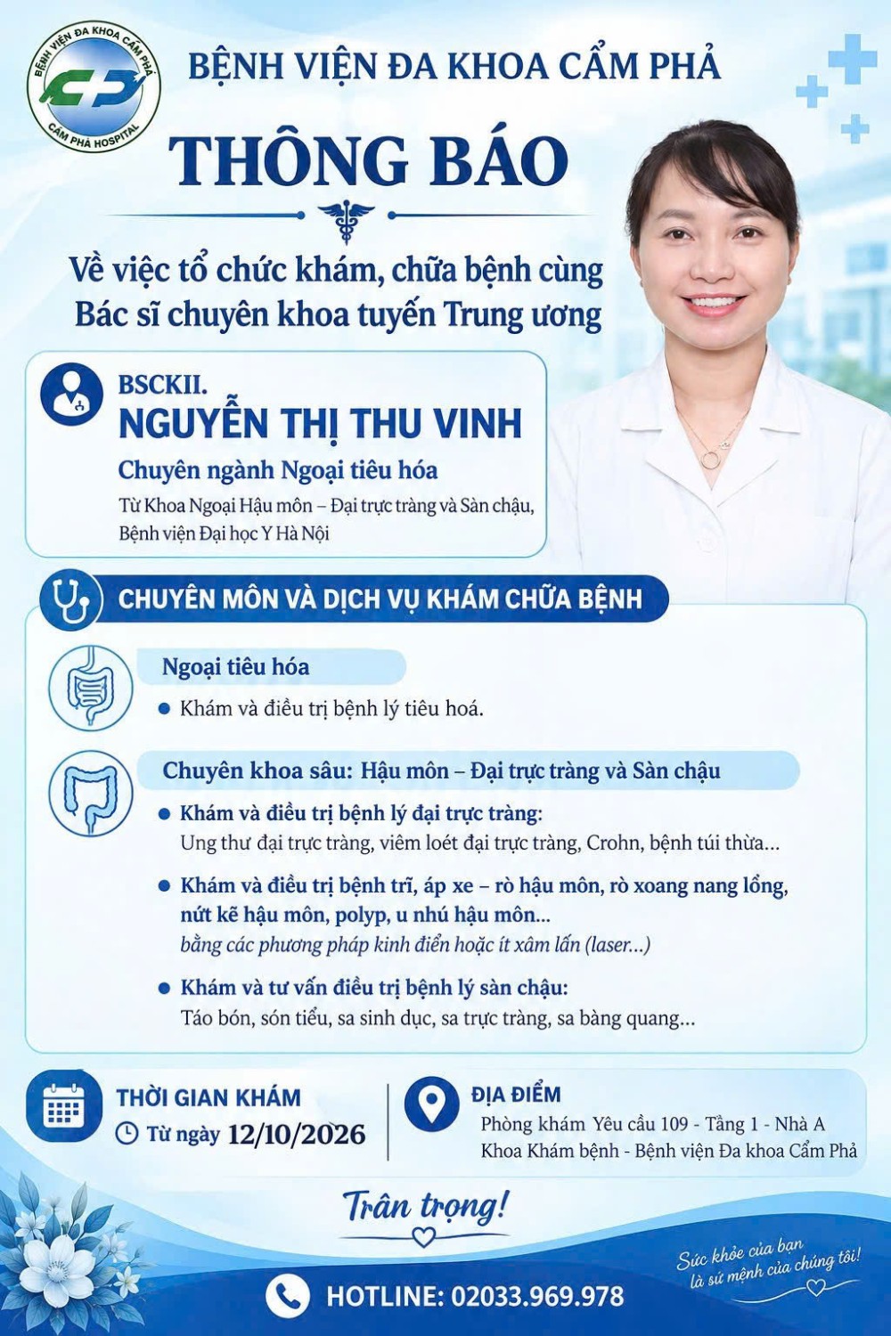 BỆNH VIỆN ĐA KHOA CẨM PHẢ TỔ CHỨC KHÁM CÙNG BSCKII. NGUYỄN THỊ THU VINH, BỆNH VIỆN ĐẠI HỌC Y HÀ NỘI